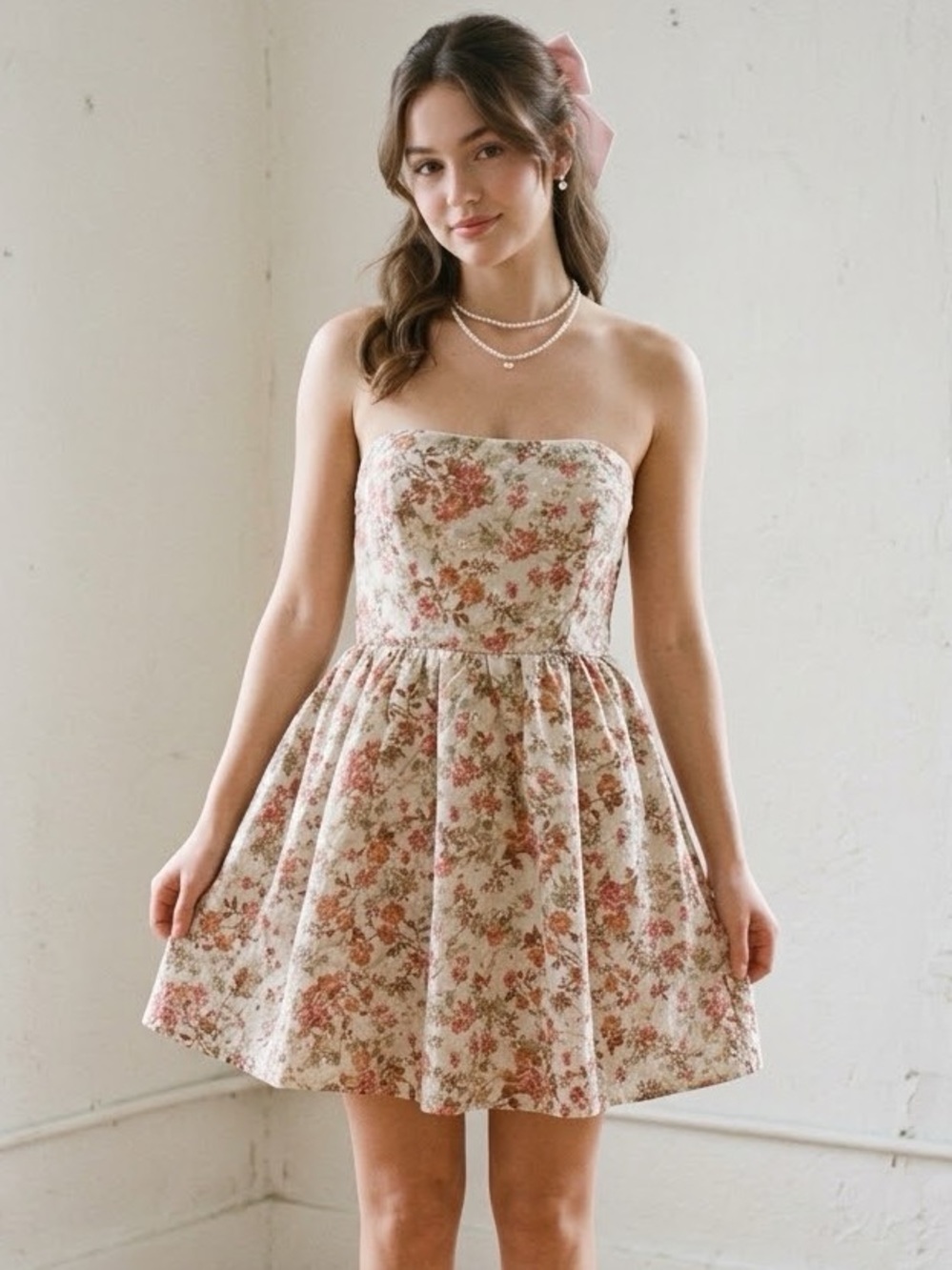 STORIA Floral Eyelet Strapless Mini Dress Size S Cottagecore Coquette